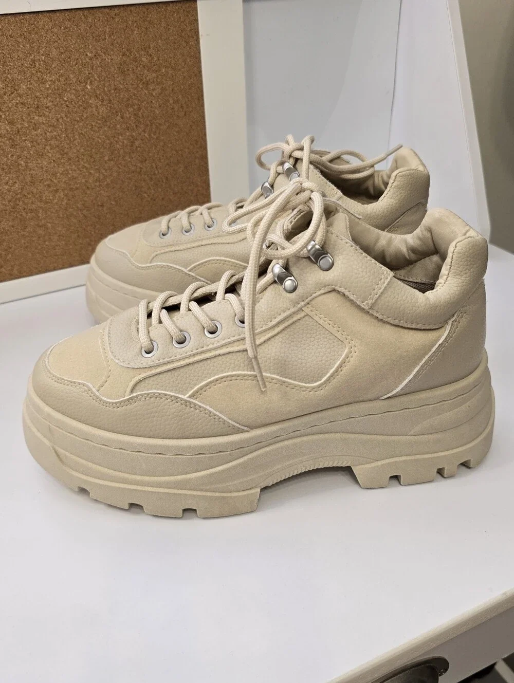 Forever 21 Beige Platform Lace-Up Sneakers